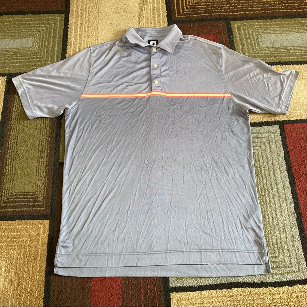 Footjoy Jacquard Golf Polo Shirt Short Sleeve Grey Orange Stripe Men's Sz XL - Picture 1 of 9